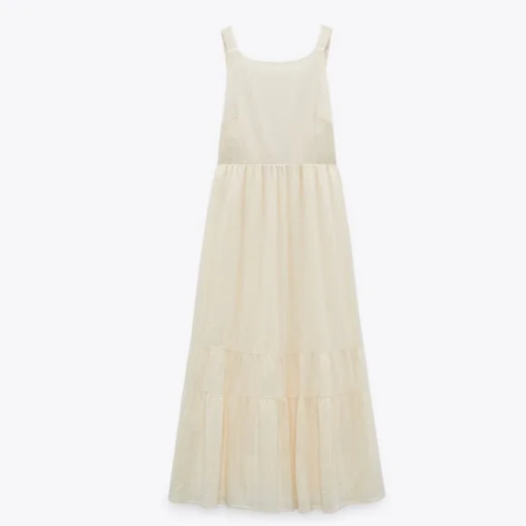Zara * Cream Maxi Midi Dress Rustic Boho - Picture 9 of 12